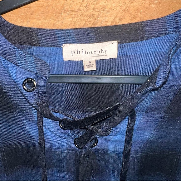 Philosophy Republic Clothing Women’s Small Plaid Blue Blouse - Picture 4 of 7